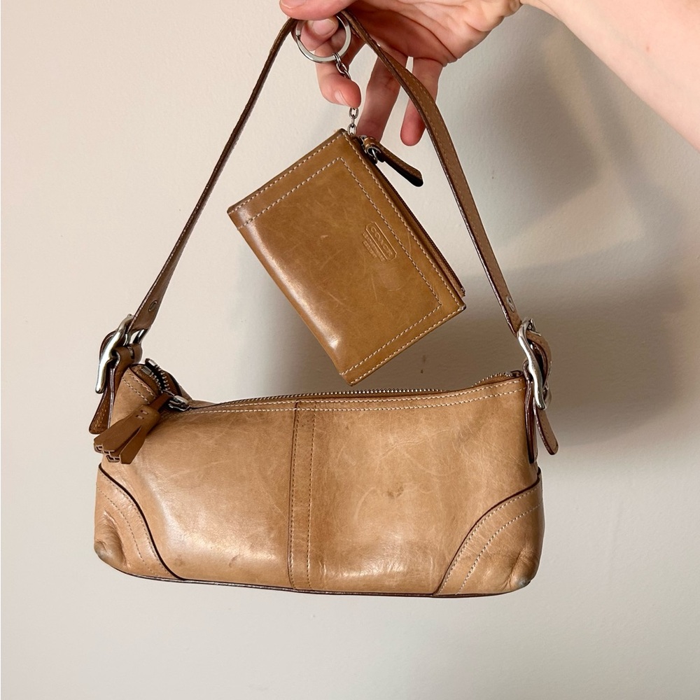 vtg 2005 Leather coach demi Shoulder Bag and Card Wallet in Tan